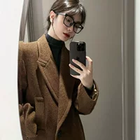 Настоящая фотография французского костюма с воротником «елочка», шерстяная верхняя одежда, осенне-зимняя длинная ветровка в новом стиле