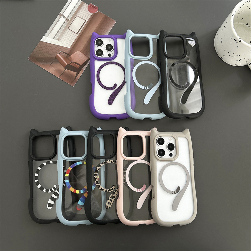 Apple 16 Promax Cat Ear Frame Mobile Phone Case iPhone 15 Magnetic Cat Tail 14 Suitable for 17 Protective Cover