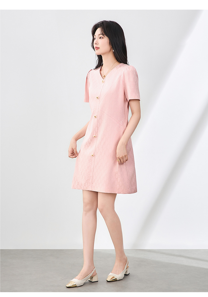 Váy chữ A tay bồng chất liệu jacquard cao cấp tôn dáng — Màu đen chi tiết 13