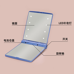 工場卸売小方鏡折りたたみ両面化粧鏡ledライトポータブル化粧鏡ledライト