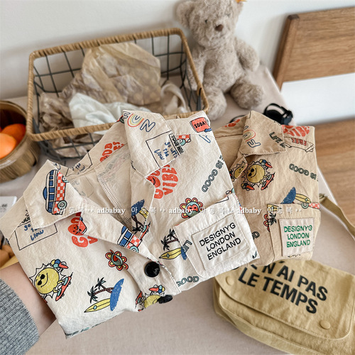 2024 new children's clothing summer products Children's summer clothing Korean style denim short-sleeved shirts boys and girls shirts 123300