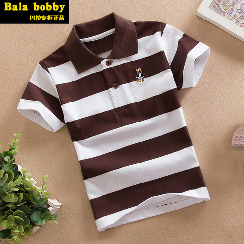 Bala bala summer short-sleeved T-shirt Polo shirt stretch cotton 1-12 years old shirt for big children with striped lapel
