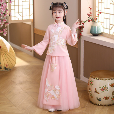 Children pink fairy hanfu girls wind Ru skirt qipao tang suit Chinese ancient costume super fairy outfit film drama cosplay princess dress