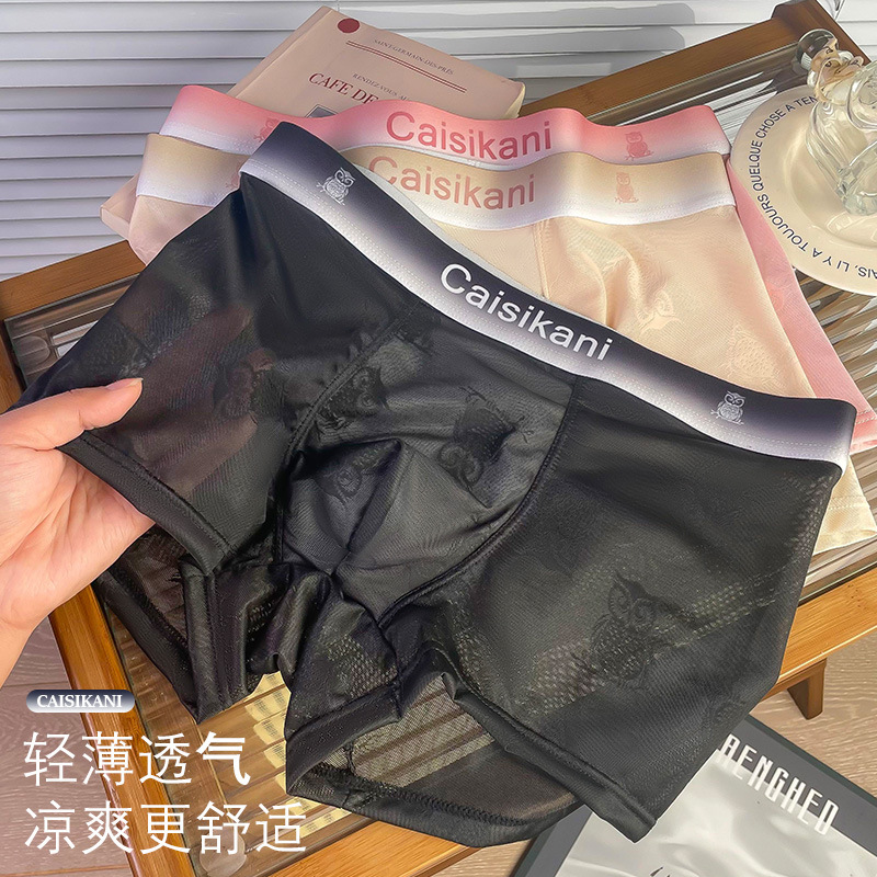 Men's Underwear Ice Silk Men's Gauze Summer Thin Transparent Sexy Mesh Breathable Men's Loose Men's Underwear Four Corners