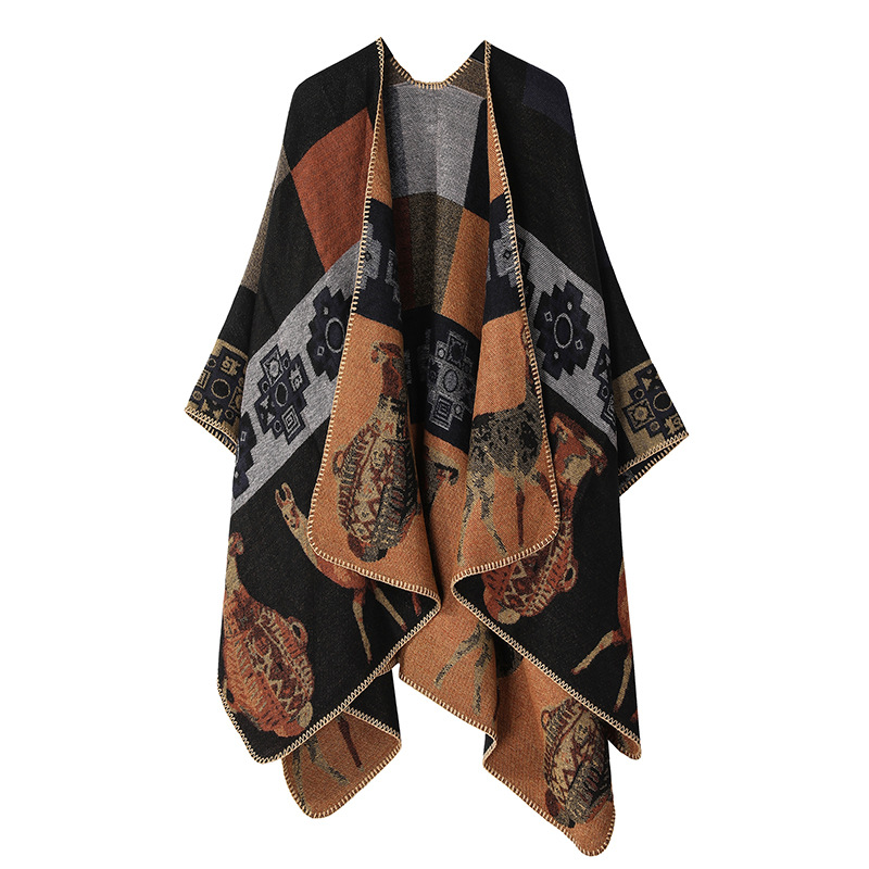 Sciarpa scialle donna con nappe mantella calda da viaggio_voghion.com