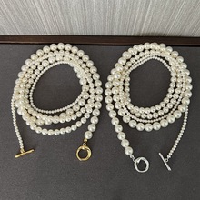秋冬配饰董洁同款925纯银扣缠绕仿真珍珠项链多种佩戴叠戴毛衣链