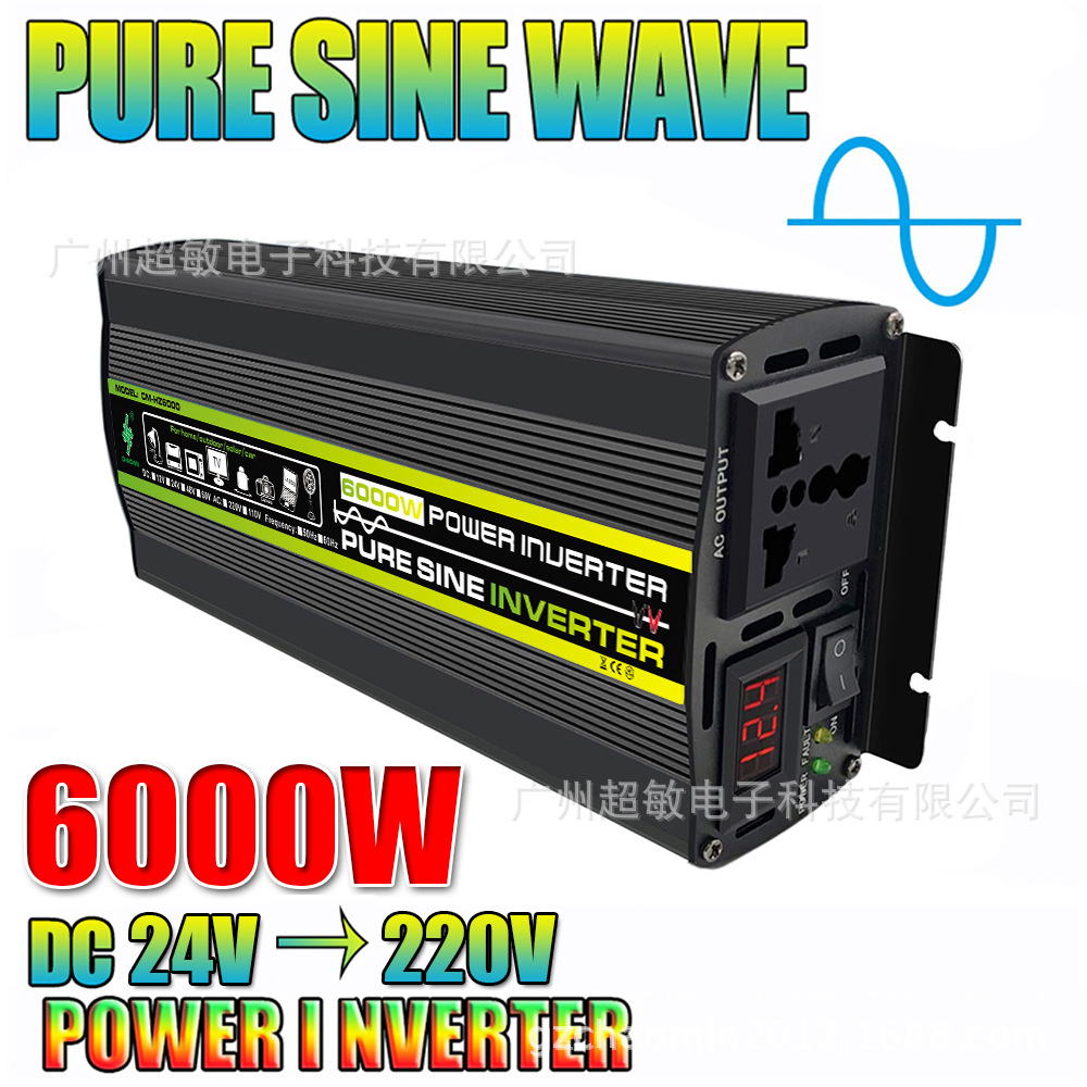 Invertidor de onda positiva pura 12V a 220V 1000W 6000W convertidor de potencia con pantalla de voltaje inteligente LED
