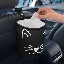 跨境temu热卖产品 小猫可爱图案工厂现货直发汽车内饰挂壁垃圾桶