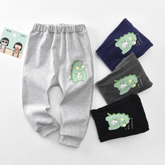 春款兒童PP褲24年新款中小童褲長褲ins小恐龍印花寬鬆開檔男童褲