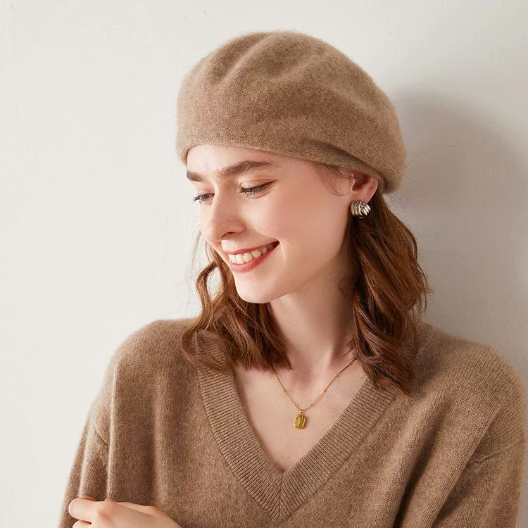 Всеподходящий кашемировый берет в западном стиле, элегантная вязаная шапка в стиле ретро, шерстяная Женская 2023, осень и зима, Новая мягкая клейкая шапка