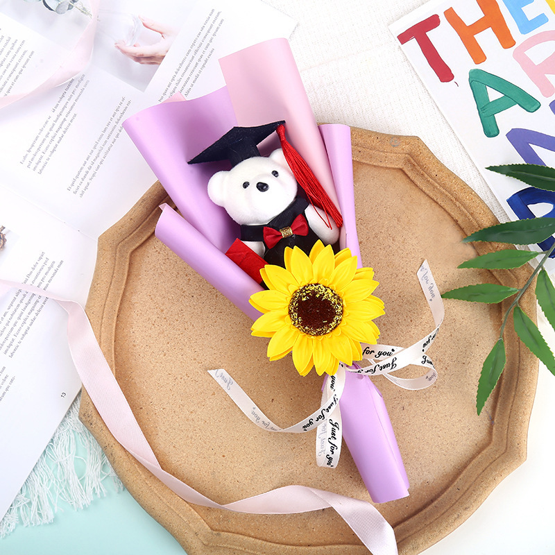 卒業漫画博士熊薔薇ヒマワリ花束恋人母教師の日創意プレゼントお土産|undefined