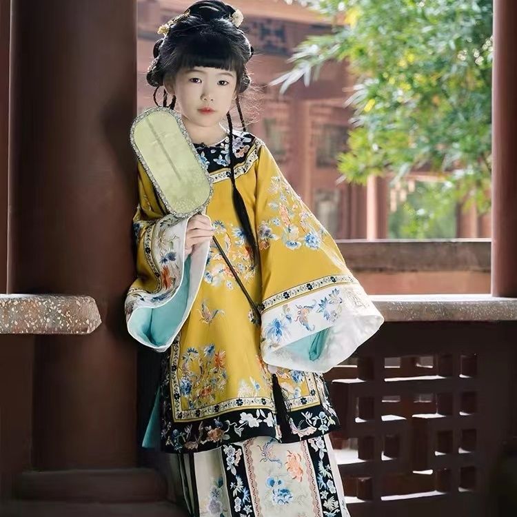 汉服女童2025春秋季新款清朝格格服长袖套装儿童新中式仙马面裙|undefined