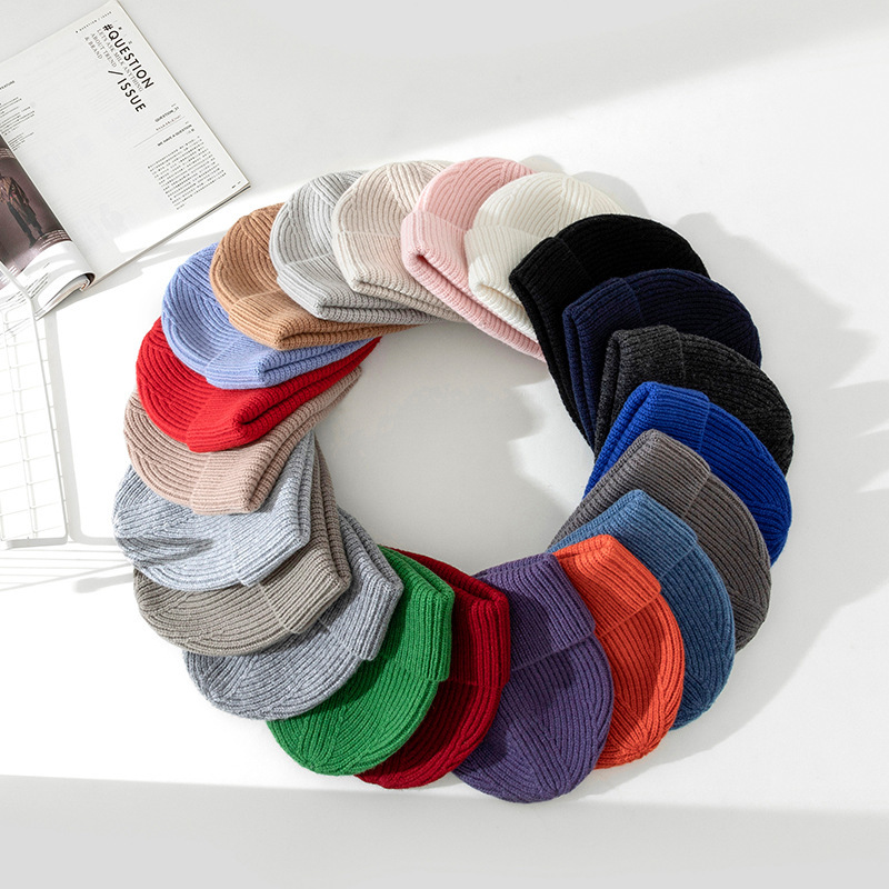 欧米の秋冬の冷たい帽子wool beanieの大きい頭の周りは厚い男女の帽子の純粋なウールのニットの帽子の越境の現物を覆います。|undefined