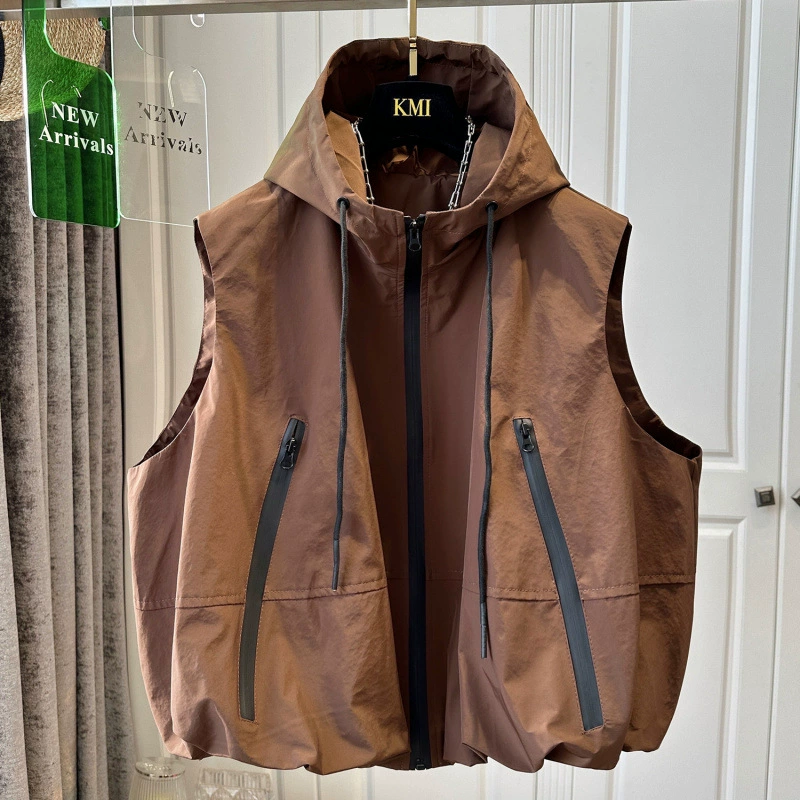 Спортивная куртка с капюшоном на шнурке, рабочая куртка, женский функциональный жилет, многослойный повседневный топ без рукавов, стиль ранней осени