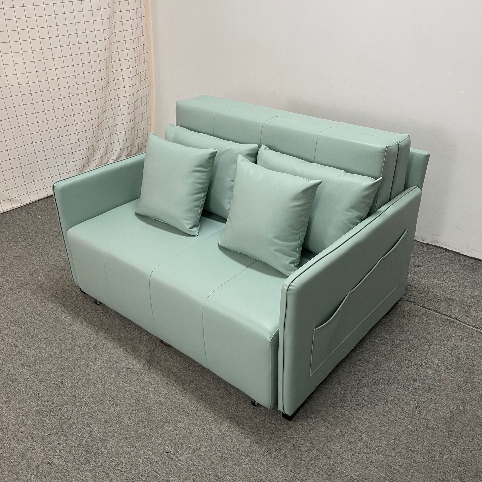 Sofá cama multifuncional doble uso plegable pequeño tipo sala de estar almacenamiento látex doble sofá cama de cuero de tres personas