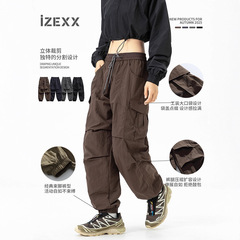 IZEXX潮牌户外运动防风冲锋裤男女防水耐磨登山大口袋直筒束脚裤