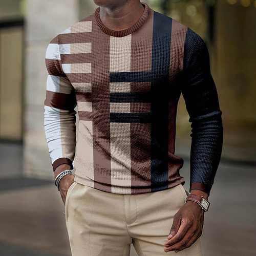 Men's European Size Checkered Print Long-Sleeve Shirt and Thin Sweatshirt for Spring and Autumn New Cross-Border Foreign Trade Supply