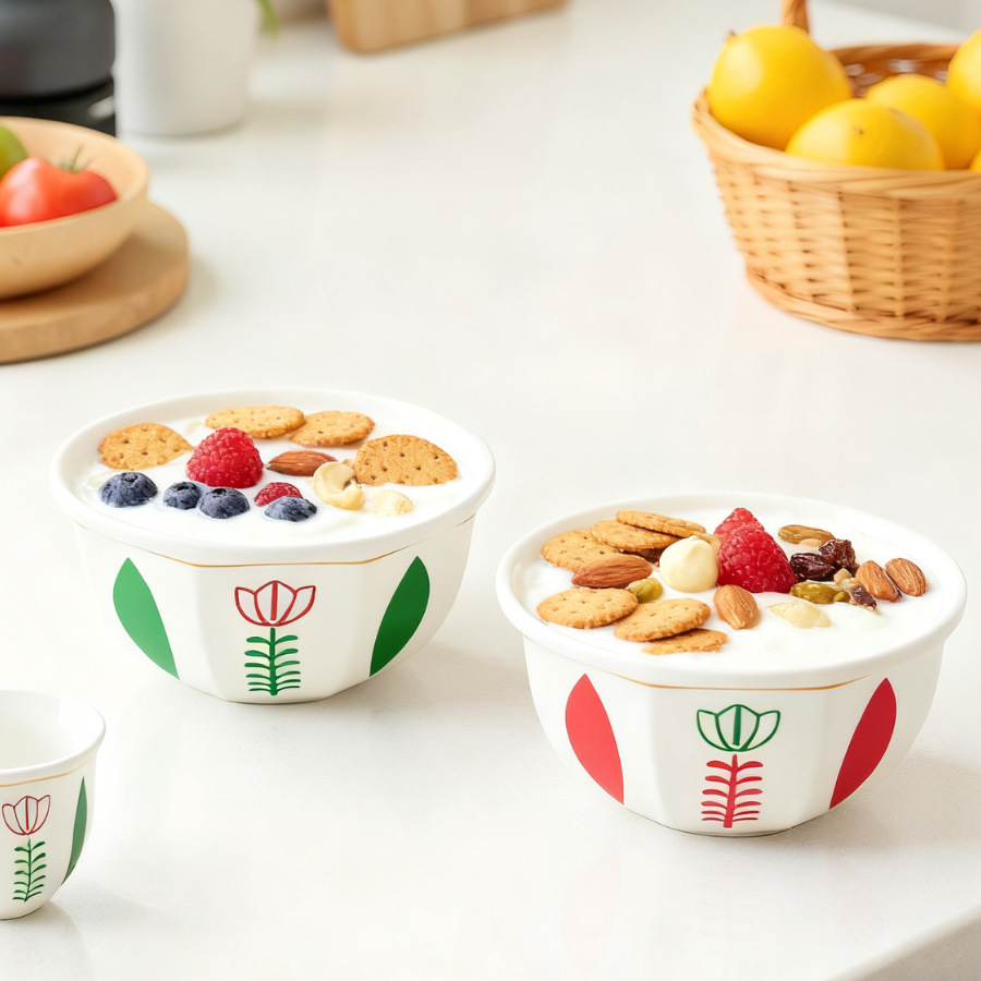 红绿郁金香6英寸传统阿拉伯节日巧克力甜品碗陶瓷微波炉烤箱适用