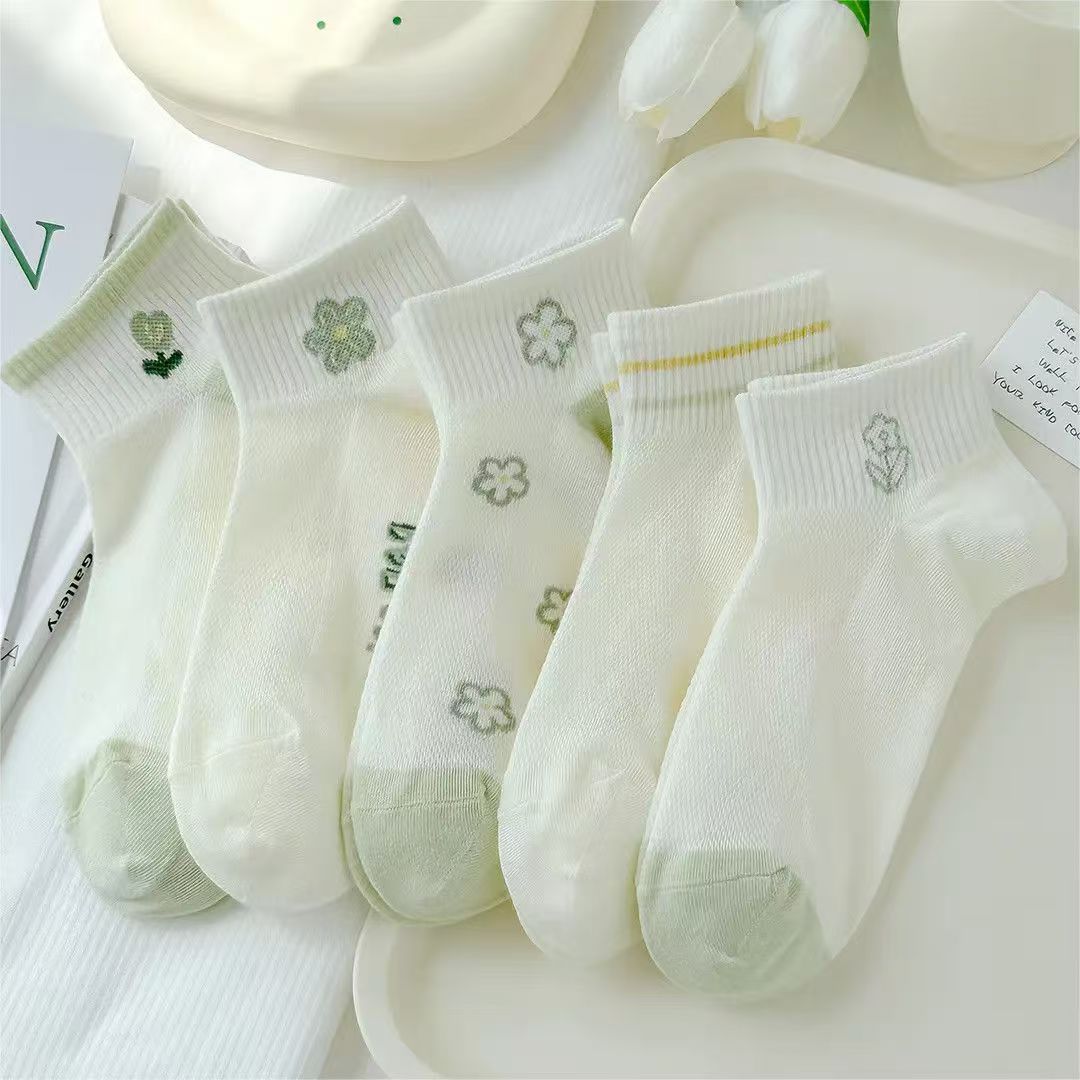 Calcetines de malla japoneses de nuevo estilo de verano creativo Calcetines de barco de mujer Calcetines de mujer transpirables de flores pequeñas frescas y lindas japonesas