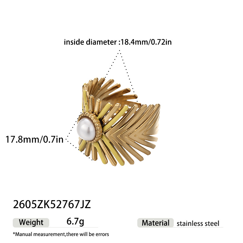 Anillo de acero inoxidable de rayas geométricas de rayas no se desvanece con joyas de 18K