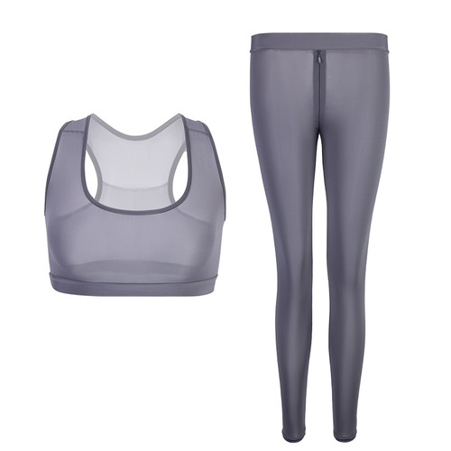 Manyan Sexy Lingerie Sexy Ice Silk Zipper Open Yoga Wear Sexy Stockings Uniform Set 8940