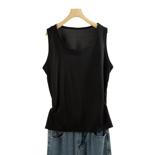 Threaded cotton hemmed halter top women's summer solid color inner layer base shirt round neck sleeveless wide shoulder top