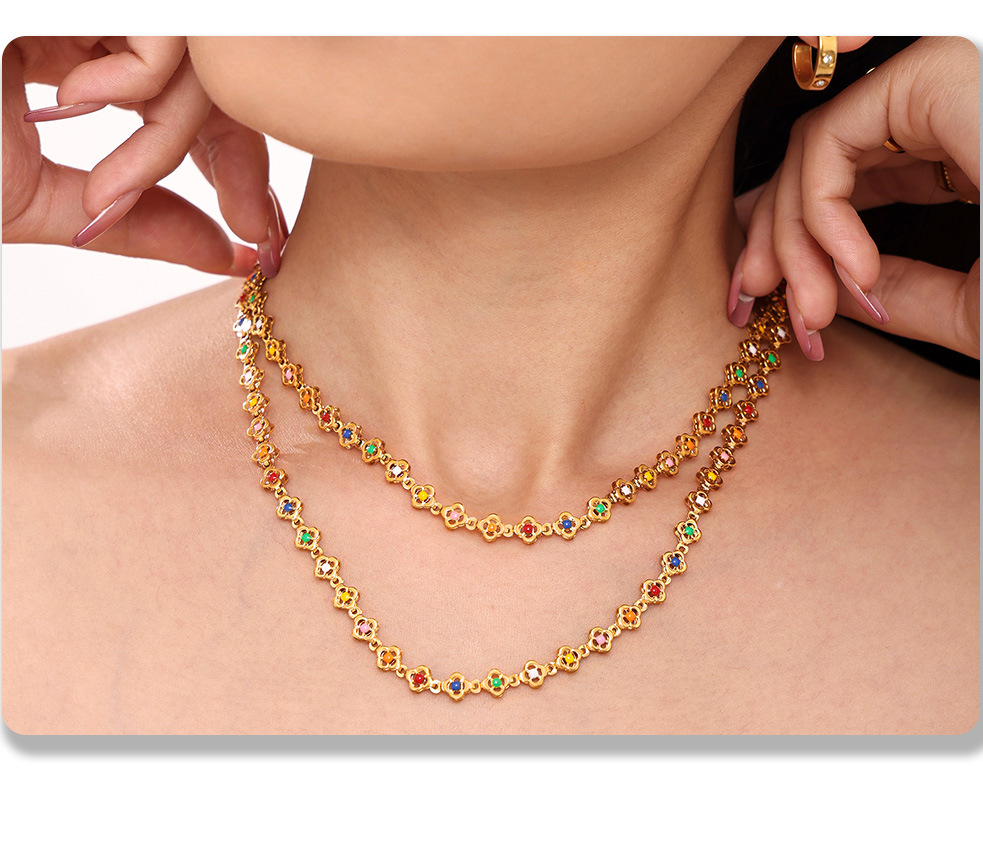 Set Collier Et Bracelet Motif Fleur En Acier Inoxydable_voghion.com