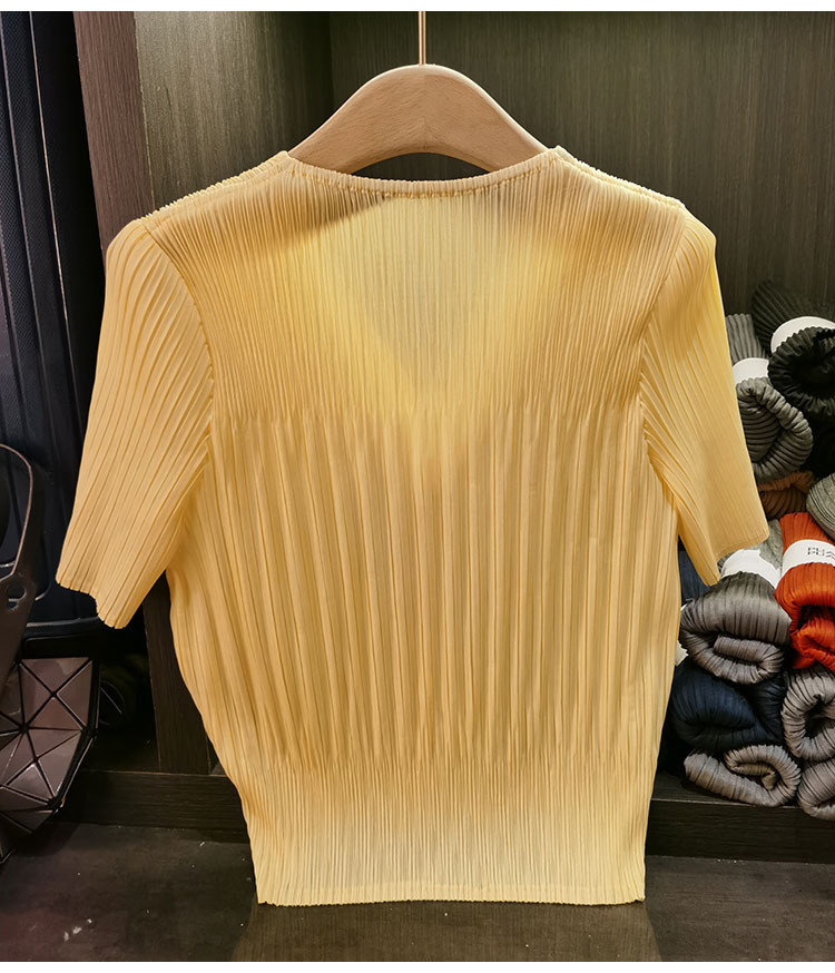 Áo cardigan cổ chữ V tay ngắn nữ phối nút đơn chất liệu mỏng mùa xuân hè — Màu xanh lục nhạt, Màu đen, Màu tím nhạt, Màu hồng chi tiết 9