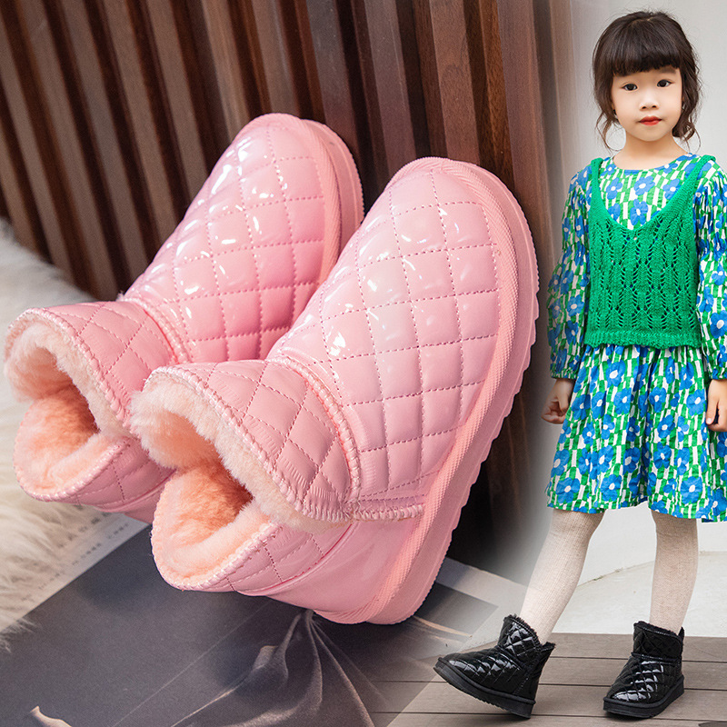 Botas de nieve para niñas zapatos de algodón para niños con forro polar 2022 nuevos Otoño e Invierno de cuero impermeable Botas cortas para niños botas de algodón cálido image 5