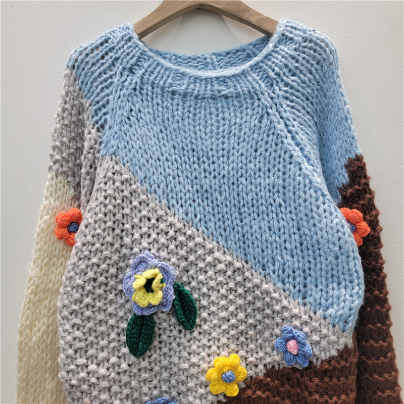 2025 otoño nueva moda versátil estereoscópico suéter de gancho flores mujeres otoño invierno engrosado camisa de punto gruesa y cómoda moda