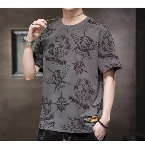 High-end summer loose short-sleeve half-sleeve Korean-style new street men's fashion cross-border graffiti t-shirt trendy