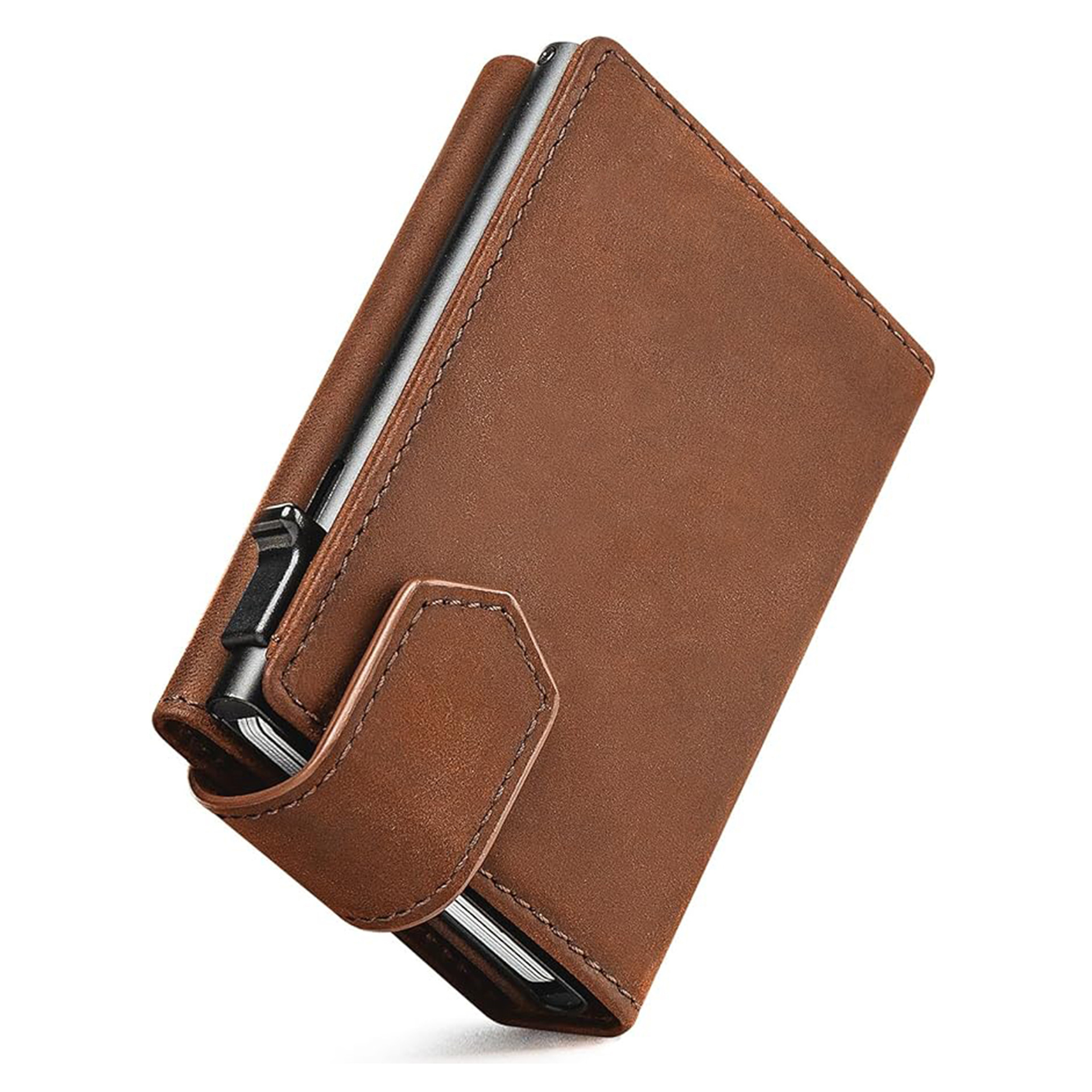 Amazon Personalidad creativa magnetismo bolsa de tarjetas metálicas RFID anti-damagnetismo multifunción cartera de cuero cartera para hombres