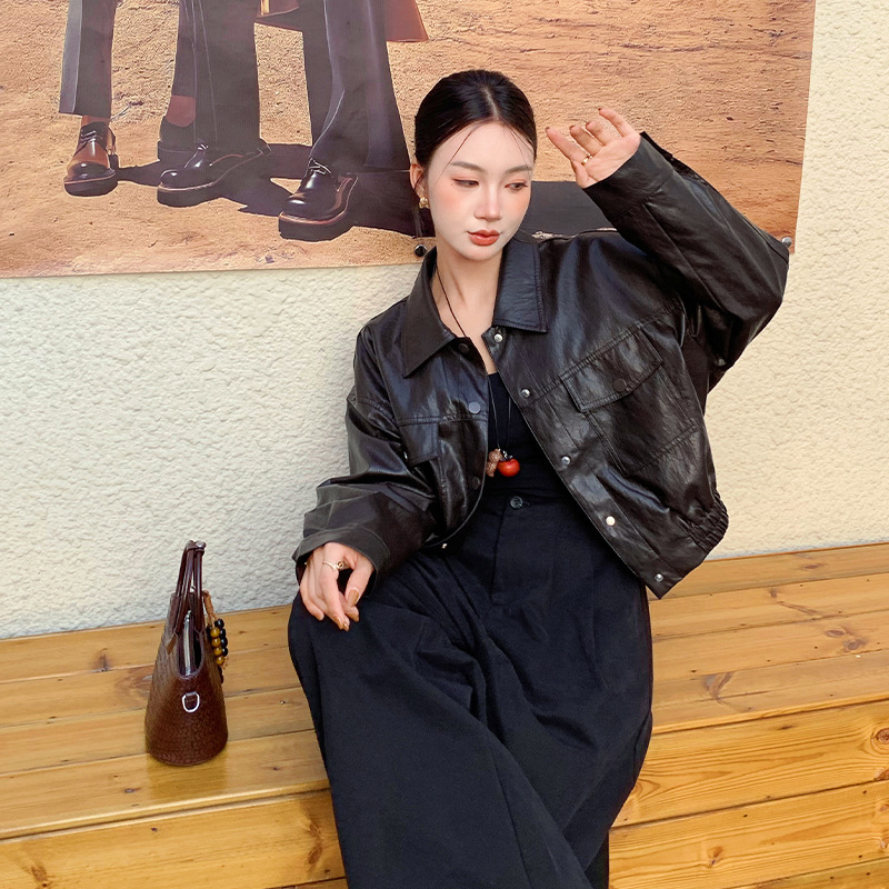 Aiyixuan American Retro Jacket, Women's Autumn and Winter New Style, Small Motorcycle Jacket, Leather Jacket, Short Jacket