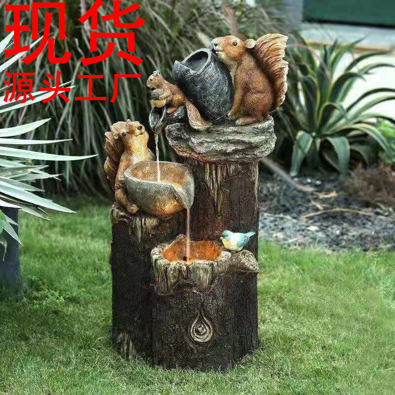 Cross-border squirrel duck flowing water solar garden decoration resin decoration duck flowing water design pastoral Cross-border squirrel duck flowing water solar garden decoration resin decoration duck flowing water design pastoral