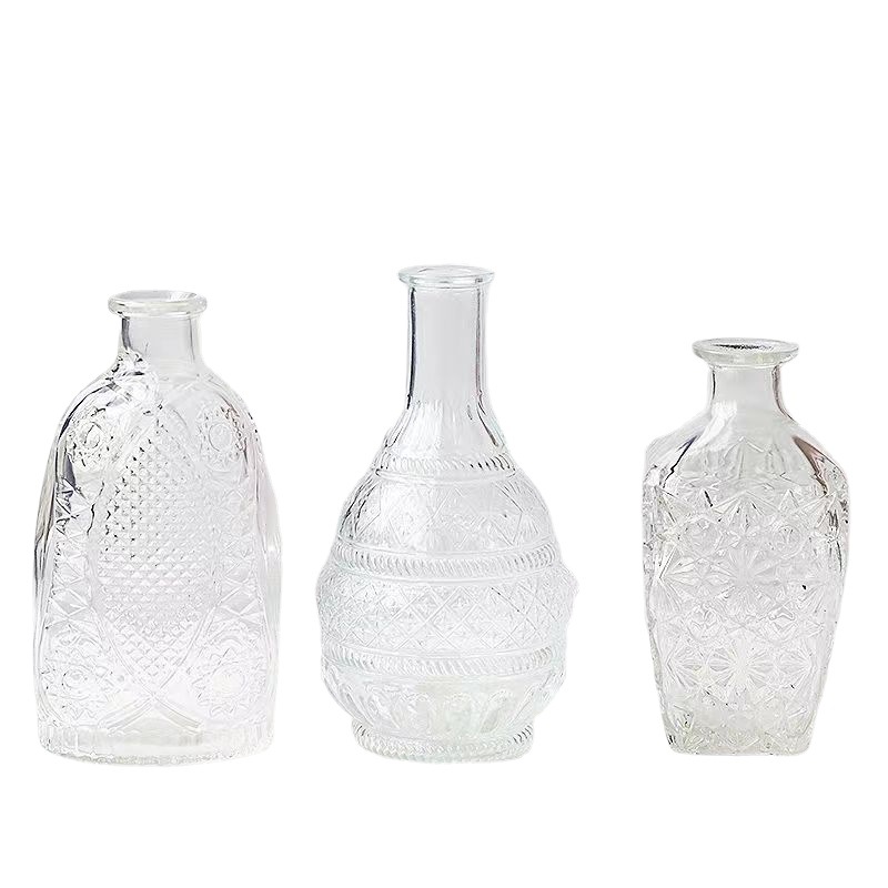 Fresco simple boca pequeña florero de vidrio flores secas florero de agua sala de estar hogar florero de vidrio transparente al por mayor