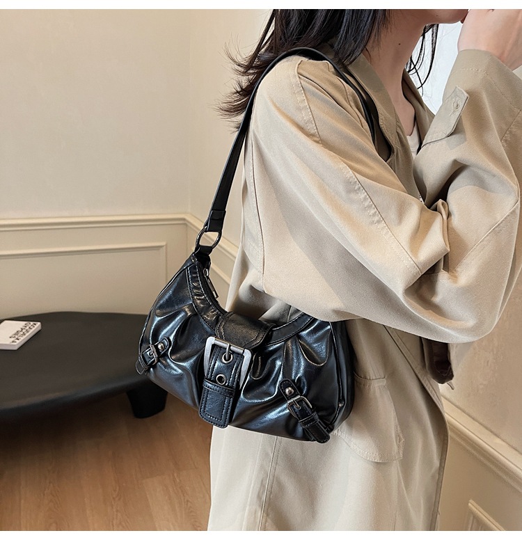 Distressed Buckle Ruched Zip Closure Shoulder Bag 31