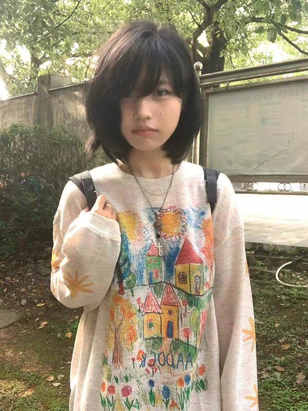 1285#实价广州原版面料 彩色手绘涂鸦防晒罩衫女网纱宽松长袖T|undefined