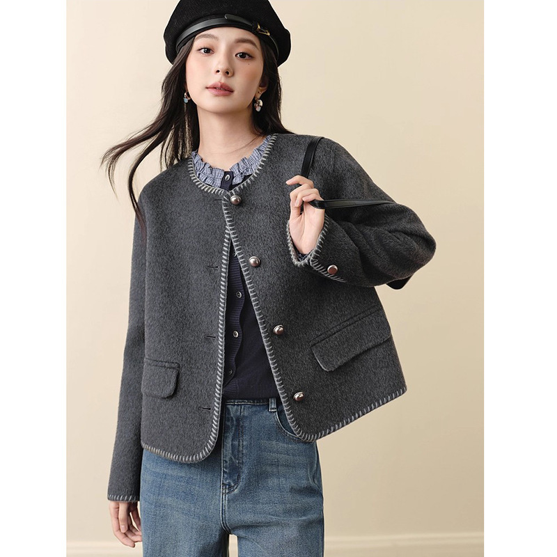 2025 New Winter Fashionable Elegant Versatile Round Neck Double-Sided Woolen Short Jacket for Women 3Ga371361