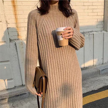 中长款毛衣女秋冬新款加厚毛衣裙长款过膝半高领打底衫女内搭长袖