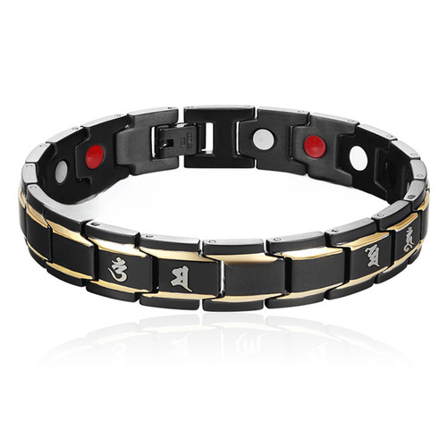 New Titanium Steel Trend Bracelet Six-Syllable Mantra Men's Bracelet Magnetic Black Bracelet Wholesale ES204