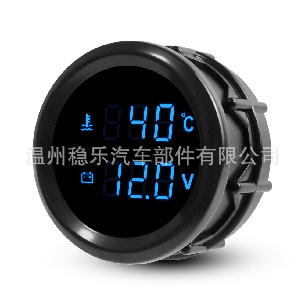 52mm Two-In-One Digital Display Water Temperature and Voltage Meter, 12V/24V Universal, Blue Led Backlight, Car Modification Instrument