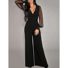 C 29291 V-neck mesh rivet long sleeve jumpsuit V ����ɴí��