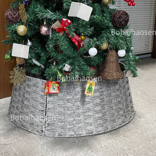Christmas Tree Skirt Ins Scandinavian Retro Christmas Tree Surround Base Tree Basket Tree Skirt Round Frame Rattan Handmade Products
