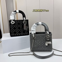 女包镶钻戴妃包新款手提包包女菱格水钻单肩斜挎包bags