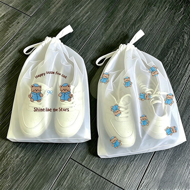 Cute Bear Shoe Storage Bag, New Ins Style, Dustproof Shoe Bag, Waterproof Drawstring Closure, Convenient Shoe Cover