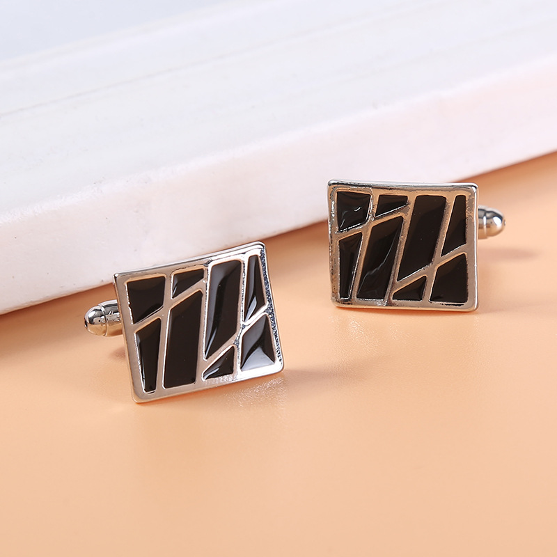 New spot square diagonal stripes enamel paint metal cufflinks men's French shirt cufflinks_voghion.com