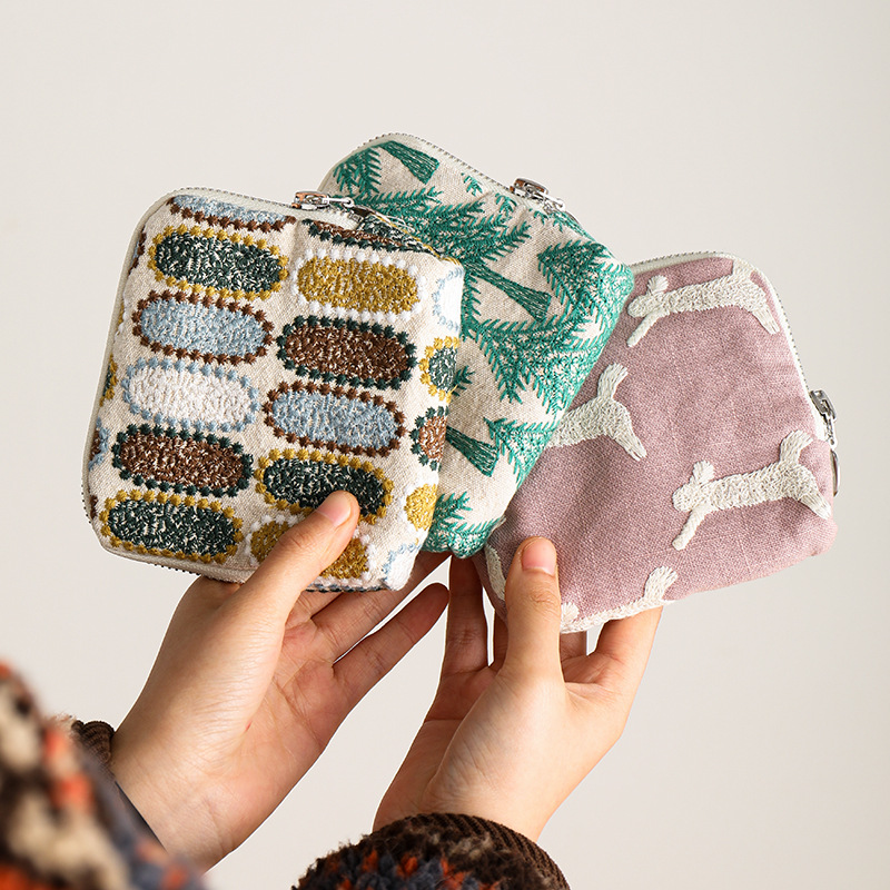 Japanese-Style Small Square Bag, Women's Bag, Cosmetic Bag, Multi-Layer Fabric, Popular Photo Prop Storage Bag, Large Capacity Jewelry Bag