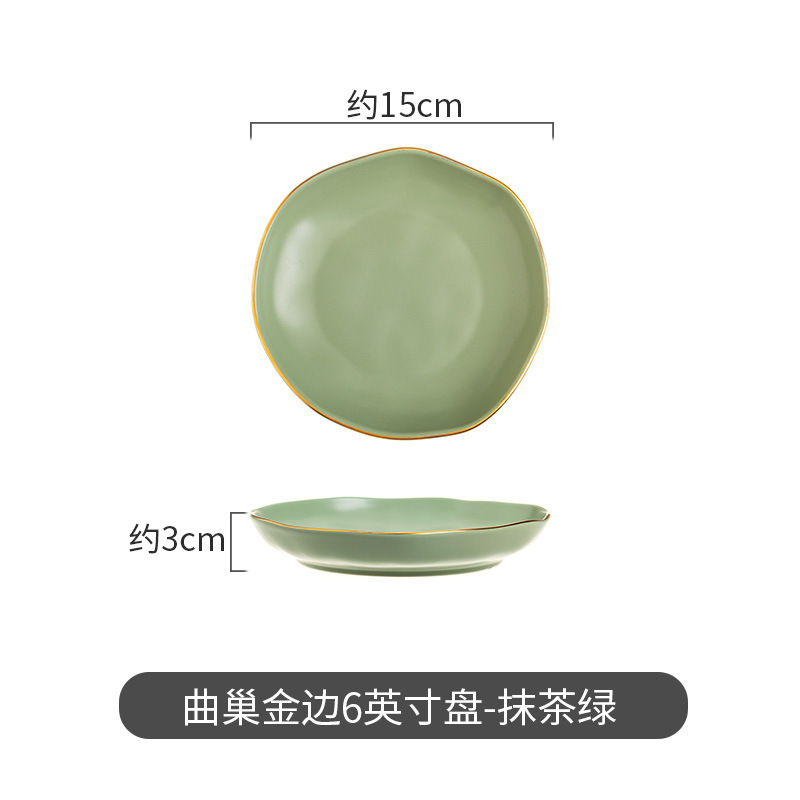 Moderno juego de regalo de tazones de sopa de lujo, diseño creativo de nido curvo irregular con vajilla de cerámica con borde dorado, que incluye platos, tazones y cucharas para uso doméstico.