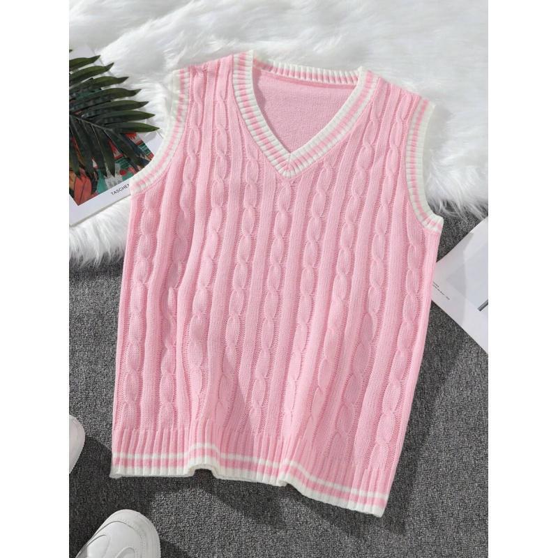 K 57281 V Neck Knit Vest Men's Fall Winter Retro Style College Style