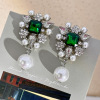 Design earrings, advanced green silver needle, fashionable brand accessory, high-quality style, wholesale